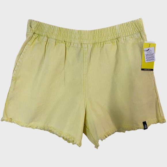 Volcom Strutin Stone Cotton Twill Shorts Women's Large Yellow Raw-Hem Casual New - Picture 1 of 12